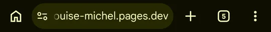 Barre d'adresse de Chrome affichant louise-michel.pages.dev, avec le bouton trois points à droite.